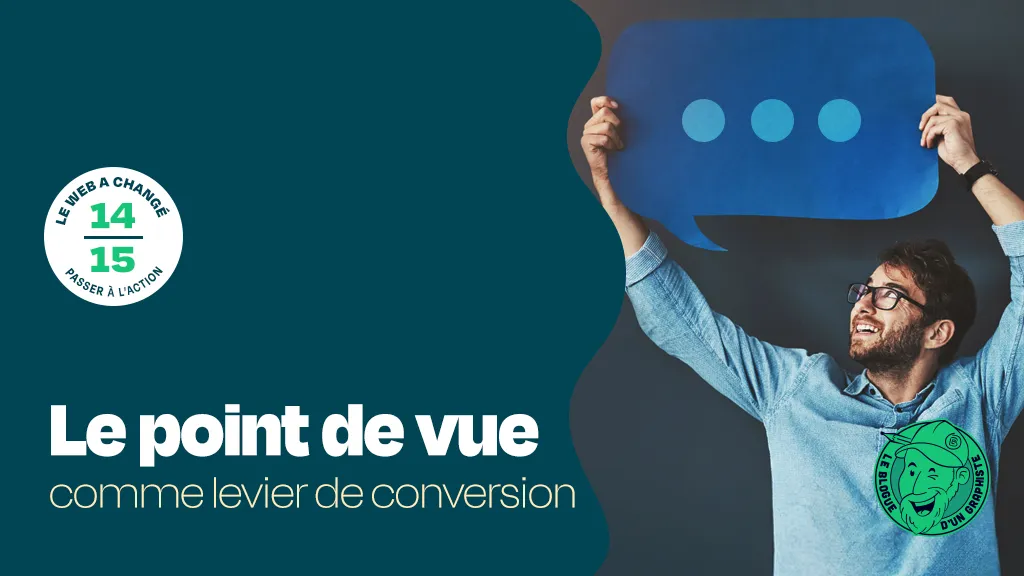 Un homme qui tient une bulle BD pour représenter le point de vue comme conversion