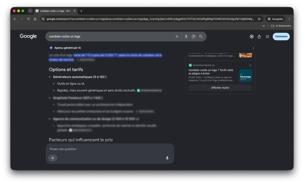 Capture d'écran d'un AI Overview sur Google affichant une réponse directe.