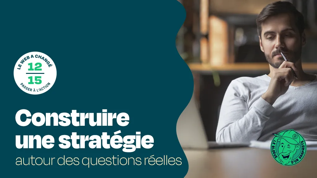 un homme qui réfléchi devant son ordinateur à construire une stratégie web basée sur les vraies questions clients